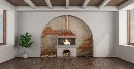 Wall Mural - Empty classic style room with fireplace in a arch wall