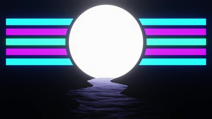 Wall Mural - 3d animation of motion graphics nightscape with moon