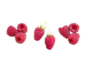 Canvas Print - Red ripe raspberry isolated transparent png. Berries with peduncles.