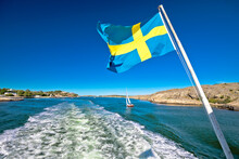 Swedish Flag On The Boat In Gothenburg Islands Archipelago