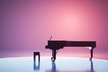 Wall Mural - Classic grand piano keyboard in neon spotlight