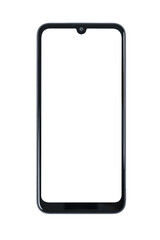 Wall Mural - front view of a new modern generic frameless smartphone with blank white screen isolated on a transp