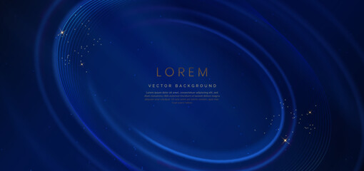 Abstract luxury glowing curved lines overlapping on dark blue background. Template award nomination ceremony design.