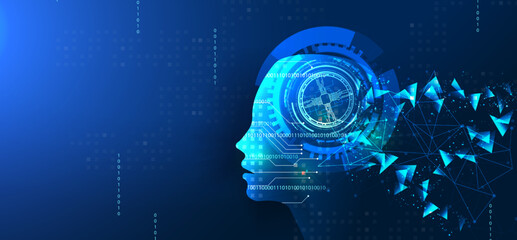 Poster - Artificial intelligence, innovation concept. Internet technology is a concept of a polygonal network. Idea, electricity, innovation or other concept illustration. Vector