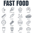 © ABDUL - Set of fast food icon logo vector illustration. ice cream, popcorn, donut, cookies, cinnamon, hotdog, tea cup and more pack symbol template for graphic and web design collection