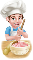 Wall Mural - Boy Kid Chef Child Cartoon Character Baking