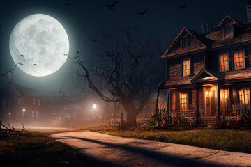 Wall Mural - 3D illustration of a Halloween concept background of a castle and graveyard. Horror background.