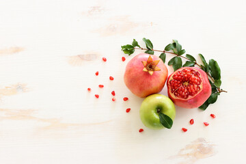 Wall Mural - Rosh hashanah (jewish New Year holiday) concept. Traditional symbols