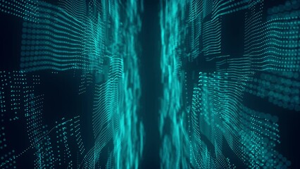 Poster - Digital background with moving glowing particles. Futuristic hi-tech illustration. Concept of data transfer in cyberspace. Big data visualization. 3d rendering. 4k animation