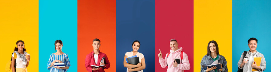 Sticker - Collection of different students on color background