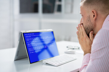 Poster - Blue BSOD Error At Computer