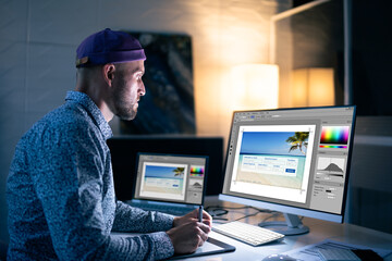 Poster - Graphic Designer Working Late At Night
