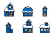 Set of snowy house vector illustrations. winter blue house clipart. flat desgin vector