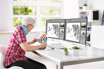 Poster - Website Graphic Designer Working In Office