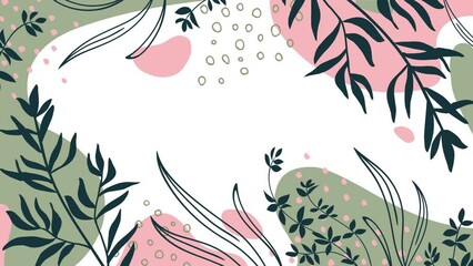 Wall Mural - animated botanical banner with organic shapes, leaves, plants. abstract natural elements in trendy d