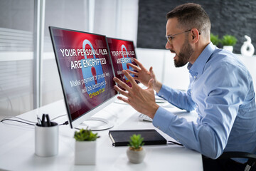 Poster - Ransomware Malware Attack. Business Computer Hacked