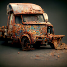 3D Image Of An Abandoned Old Rusty Car