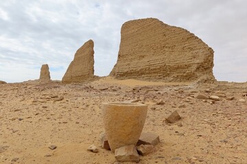 Wall Mural - The walls and ruins of Dimeh el Sibaa (Soknopaiou Nesos) in Fayoum city desert in Egypt