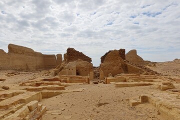 Wall Mural - The walls and ruins of Dimeh el Sibaa (Soknopaiou Nesos) in Fayoum city desert in Egypt