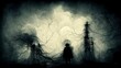 Dark background of a nightmare with surreal horror elements and high contrast