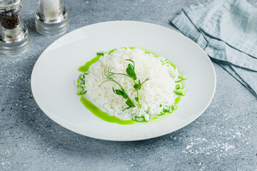 Sticker - boiled rice in a bowl on grey table