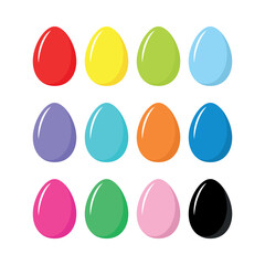 Wall Mural - Collection of chicken eggs of different colors. Symbol of birth, life and resurrection. Easter attribute. Isolated vector illustration on a white background.