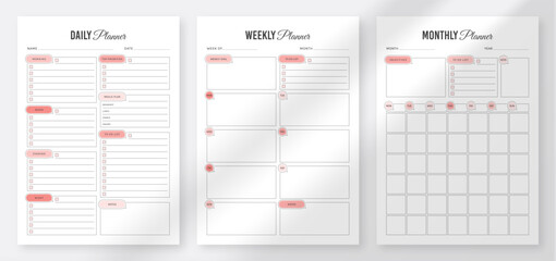 Wall Mural - Daily, Weekly, Monthly Planner Template. Organizer & Schedule Planner. 3 Set of Minimalist Planners. Printable Daily Weekly Monthly Planner Templates. Life and Business Planner.
