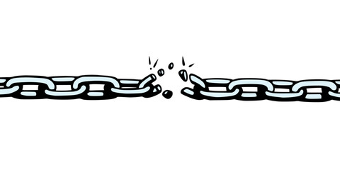 Poster - Broken chain with shatters as symbol of strength and freedom. Sketch of metal chains. Vector illustration isolated in white background