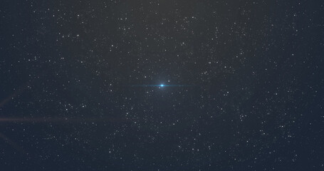 Poster - Image of glowing blue and orange light moving over spots of light and stars in background