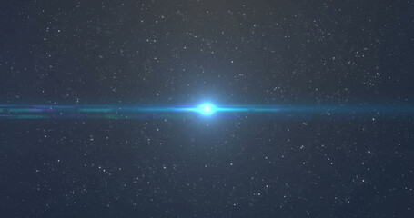 Poster - Image of glowing blue and orange light moving over spots of light and stars in background