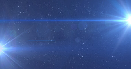 Poster - Image of glowing blue lights moving over spots of light and stars in background