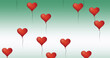 © vectorfusionart - Digital image of multiple red heart shaped balloons floating against green background