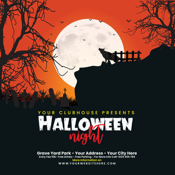 halloween full moon with fox Vector illustration banner design