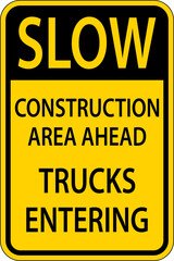 Slow Construction Area Ahead Sign On White Background