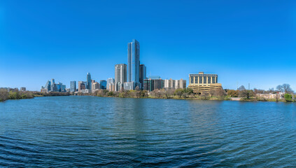 Wall Mural - Austin, Texas- Colorado River at the front of Austin cityscape