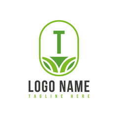 Wall Mural - Agriculture Logo On Letter T Concept. Agro Farm Logo Symbol Vector Template