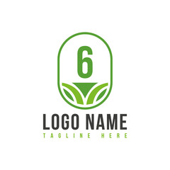 Wall Mural - Agriculture Logo On Letter 6 Concept. Agro Farm Logo Symbol Vector Template