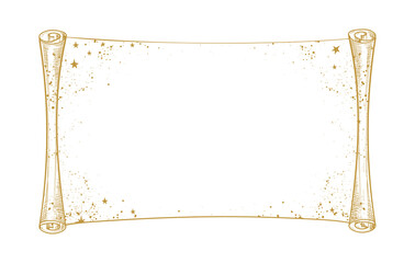Wall Mural - beautiful vintage golden scroll with stars, space for text. antique sheet of paper, line drawing, bl