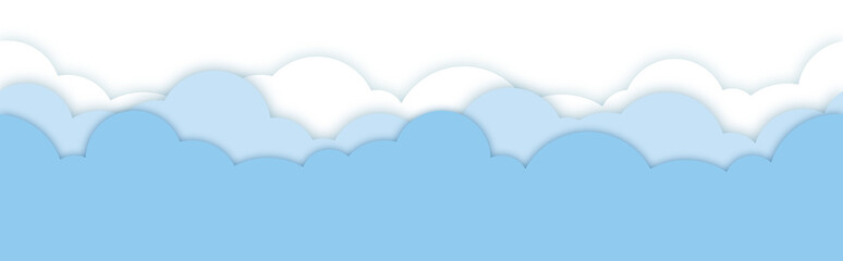 Cute cloud on bright sky bottom border. Paper cut style.