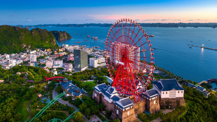 aerial view of halong city in quang ninh province, vietnam.