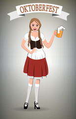 Oktoberfest, girl with a glass of beer. Vector.