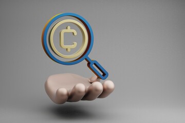 Poster - beautiful abstract illustrations golden hand holding cryptocurrency coin search symbol icon on a gra
