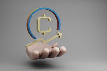 Leinwandbilder - Beautiful abstract illustrations Golden Hand Holding Cryptocurrency CoinUP symbol icon on a gray background. 3d rendering illustration. Background pattern for design.