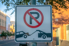 No Parking And Tow Away Sign On A Post- Phoenix, Arizona