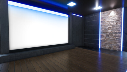 Wall Mural - 3D Virtual TV Studio News, Backdrop For TV Shows .TV On Wall.3D Virtual News Studio Background,3d illustration