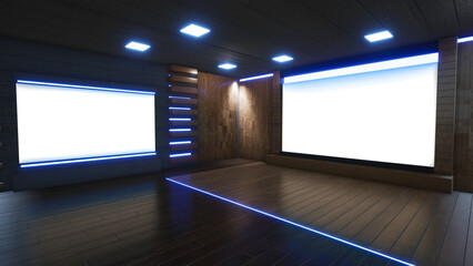Wall Mural - 3D Virtual TV Studio News, Backdrop For TV Shows .TV On Wall.3D Virtual News Studio Background,3d illustration