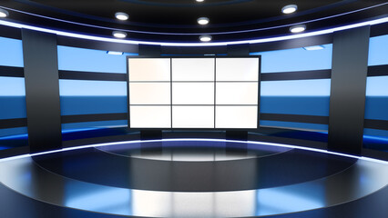 Wall Mural - 3D Virtual TV Studio News, Backdrop For TV Shows .TV On Wall.3D Virtual News Studio Background,3d illustration