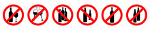Set Of No Alcohol Vector Signs. Prohibited Icons Of Drink Alcohol. Red Forbidden Sign.  Vector 10 EPS.