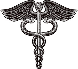 Sticker - Caduceus Woodcut