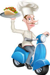 Canvas Print - Chef on Scooter Moped Delivering Gyro Kebab